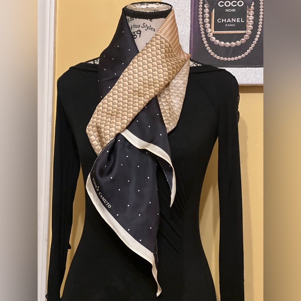 Vince Camuto Black and Gold Patterned Scarf - Picture 2 of 6
